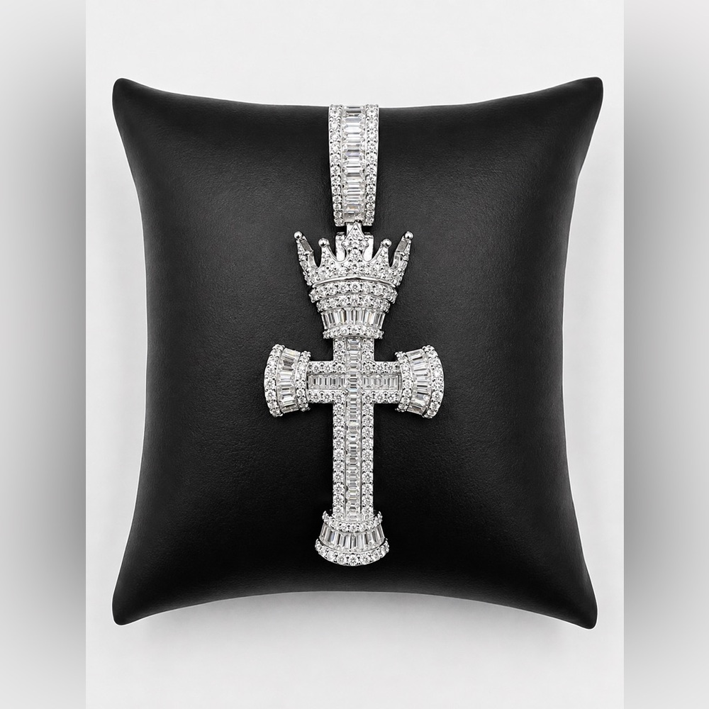 Men's 925 Sterling Silver Crown Cross Pendant 3.80CTW MOISSANITE